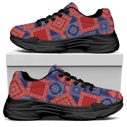 Bandanna Patchwork Pattern Print Black Chunky Shoes