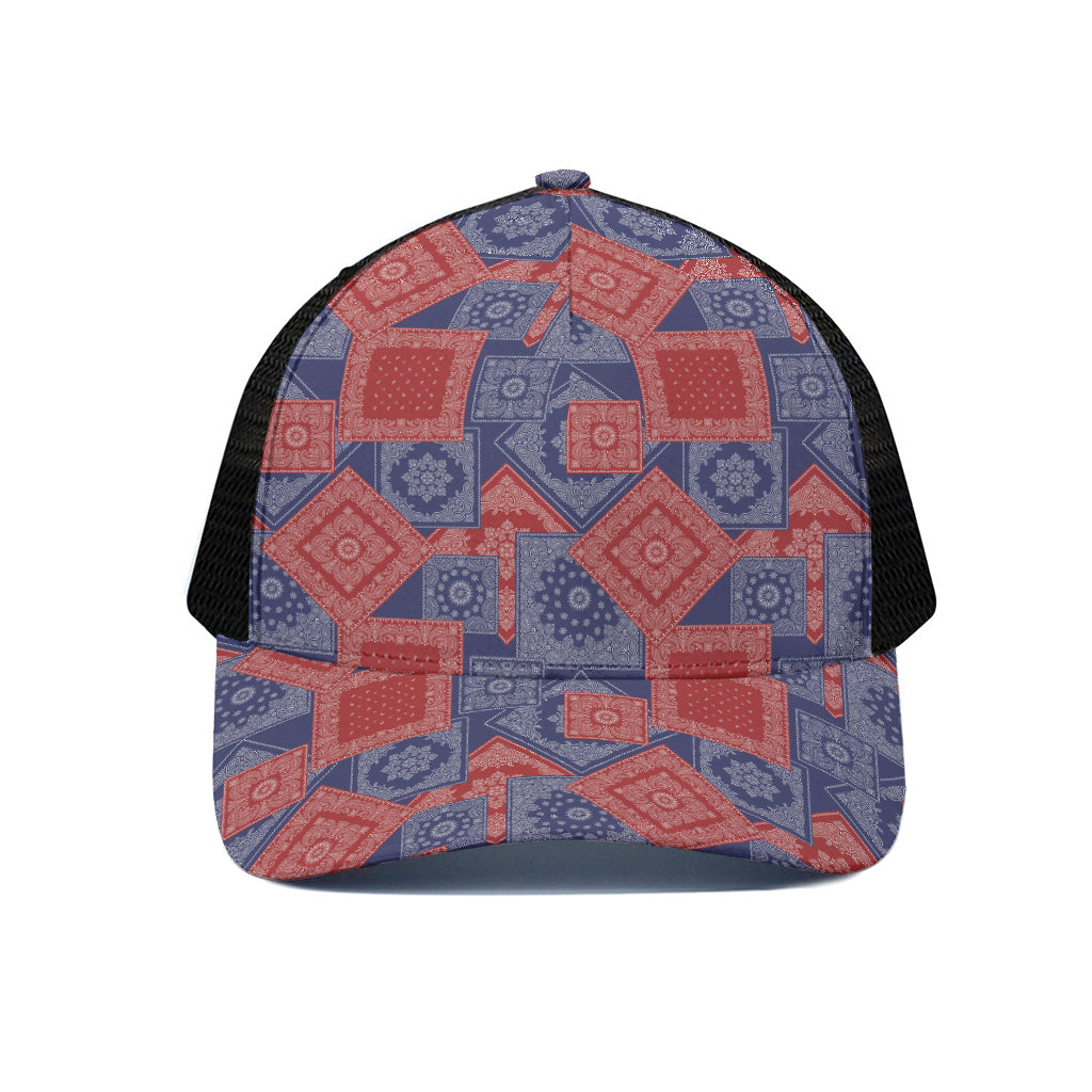 Bandanna Patchwork Pattern Print Black Mesh Trucker Cap