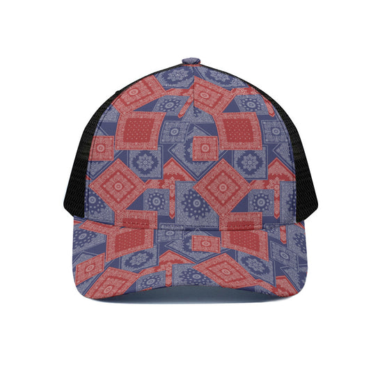Bandanna Patchwork Pattern Print Black Mesh Trucker Cap