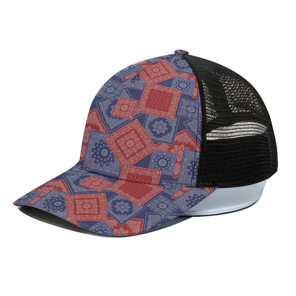 Bandanna Patchwork Pattern Print Black Mesh Trucker Cap