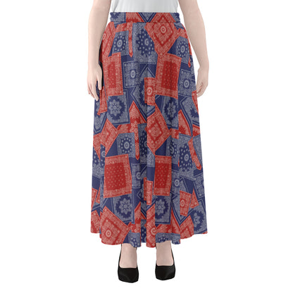 Bandanna Patchwork Pattern Print Chiffon Maxi Skirt