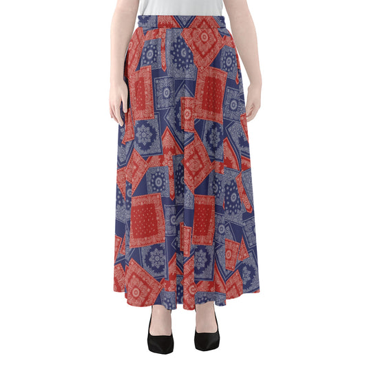 Bandanna Patchwork Pattern Print Chiffon Maxi Skirt