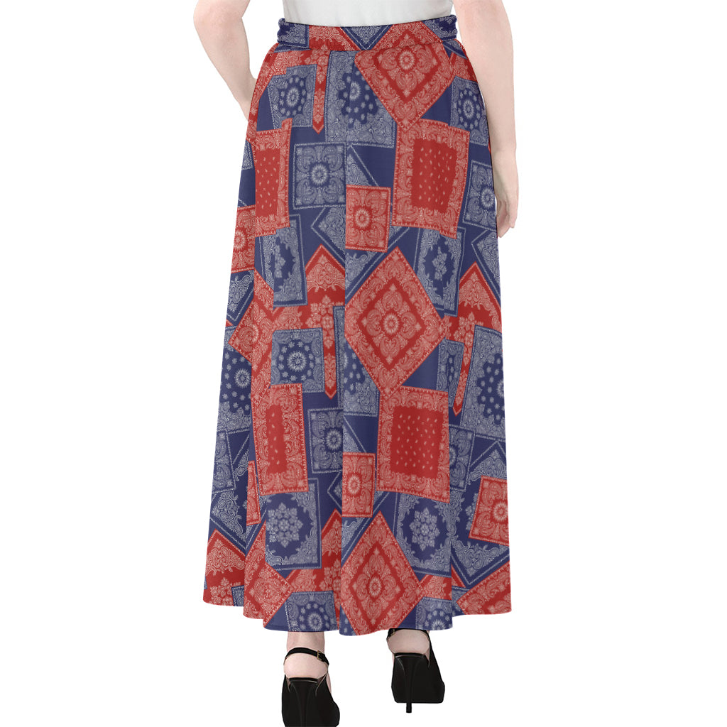 Bandanna Patchwork Pattern Print Chiffon Maxi Skirt