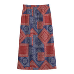 Bandanna Patchwork Pattern Print Cotton Front Slit Maxi Skirt