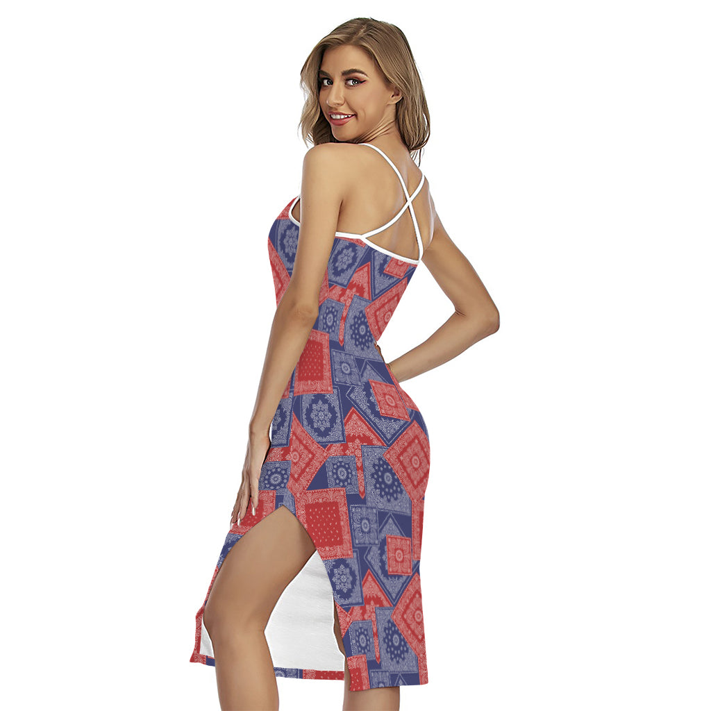 Bandanna Patchwork Pattern Print Cross Back Cami Dress