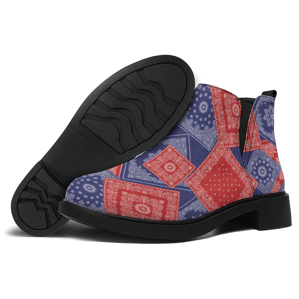 Bandanna Patchwork Pattern Print Flat Ankle Boots