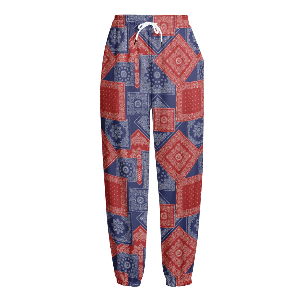Bandanna Patchwork Pattern Print Fleece Lined Knit Pants
