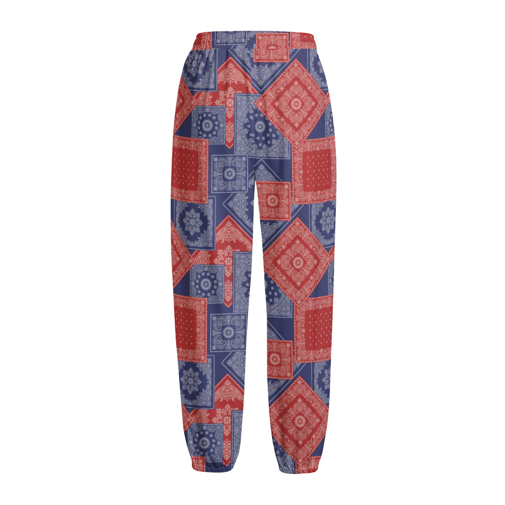 Bandanna Patchwork Pattern Print Fleece Lined Knit Pants