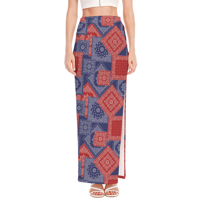 Bandanna Patchwork Pattern Print High Slit Maxi Skirt