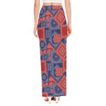 Bandanna Patchwork Pattern Print High Slit Maxi Skirt