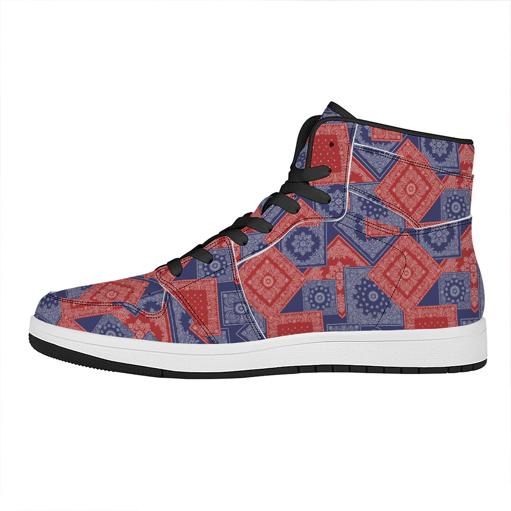 Bandanna Patchwork Pattern Print High Top Leather Sneakers