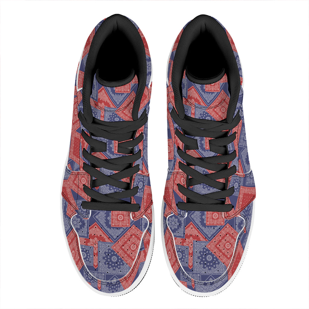 Bandanna Patchwork Pattern Print High Top Leather Sneakers