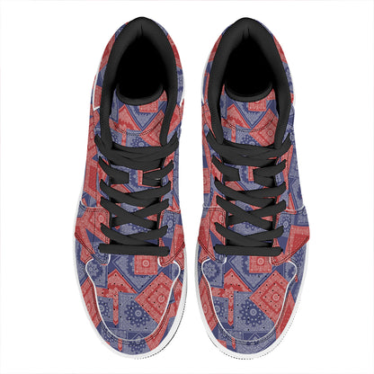 Bandanna Patchwork Pattern Print High Top Leather Sneakers