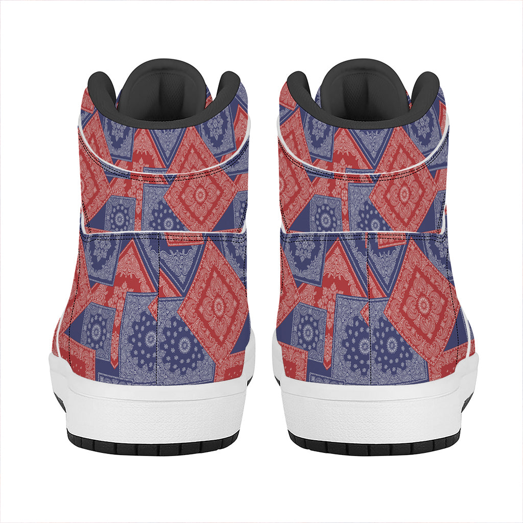 Bandanna Patchwork Pattern Print High Top Leather Sneakers