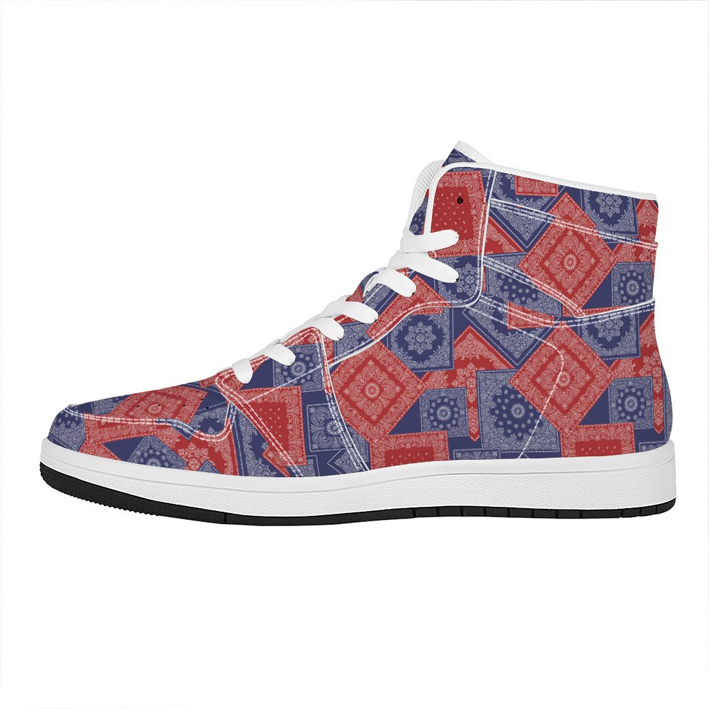 Bandanna Patchwork Pattern Print High Top Leather Sneakers
