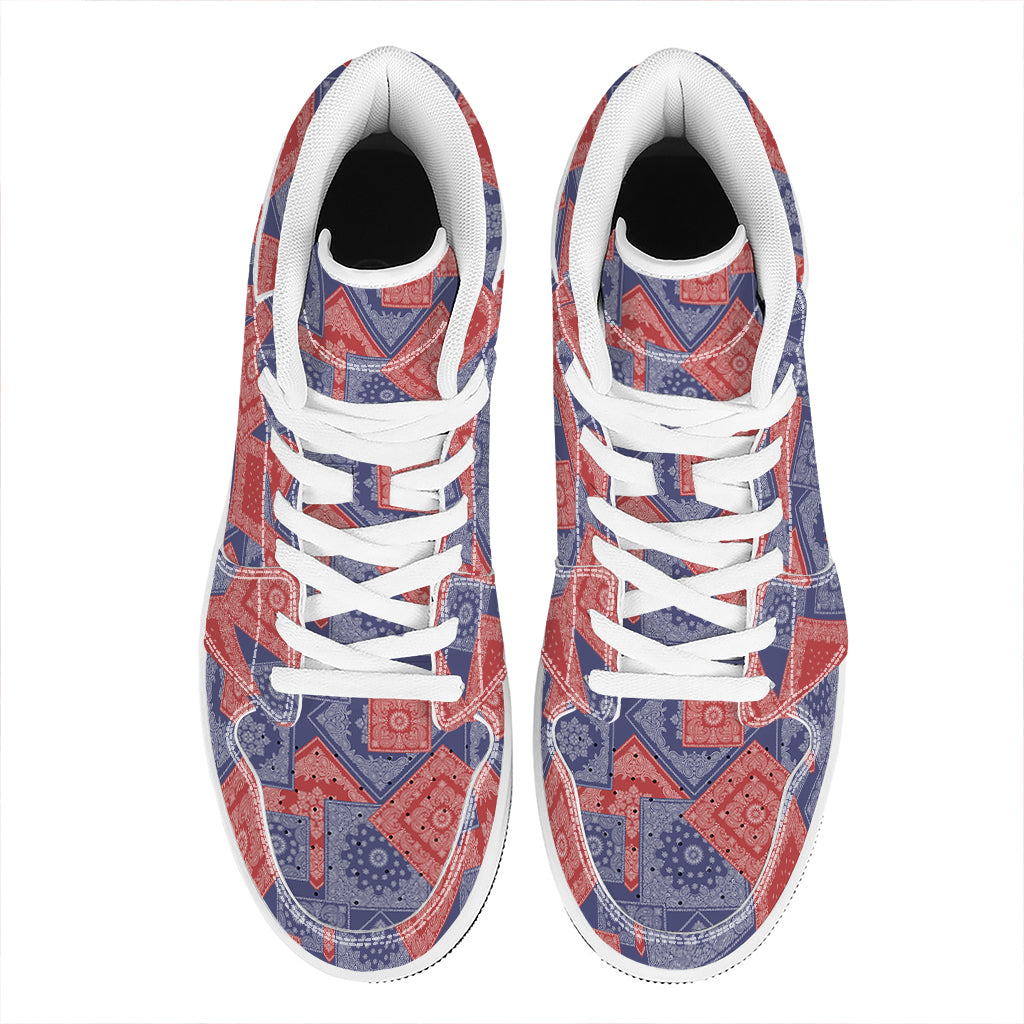 Bandanna Patchwork Pattern Print High Top Leather Sneakers