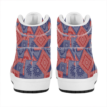 Bandanna Patchwork Pattern Print High Top Leather Sneakers