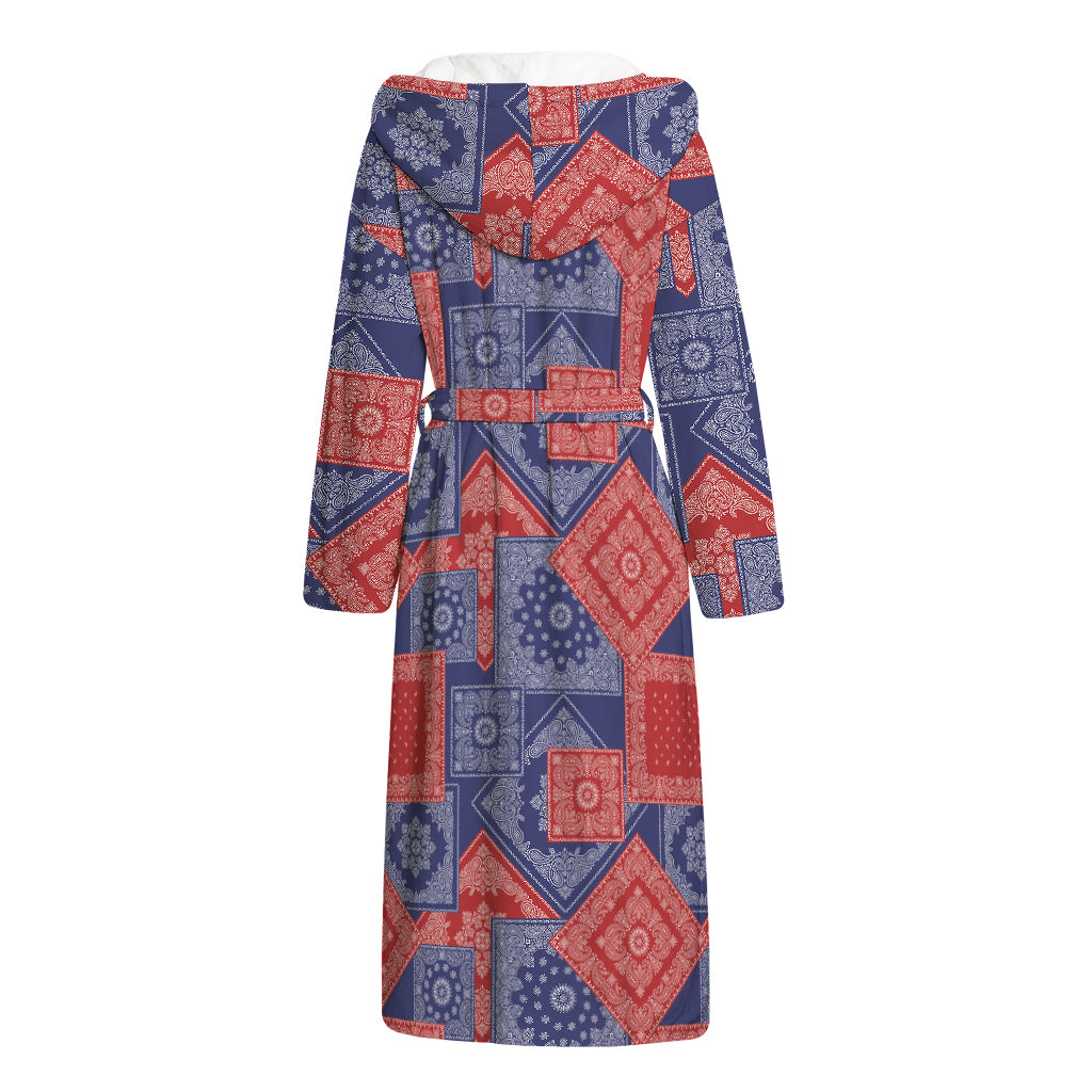 Bandanna Patchwork Pattern Print Hooded Bathrobe