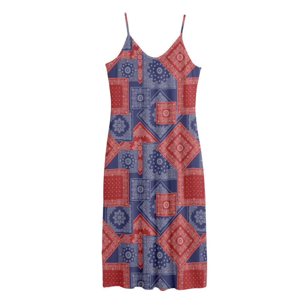 Bandanna Patchwork Pattern Print Jersey Midi Cami Dress