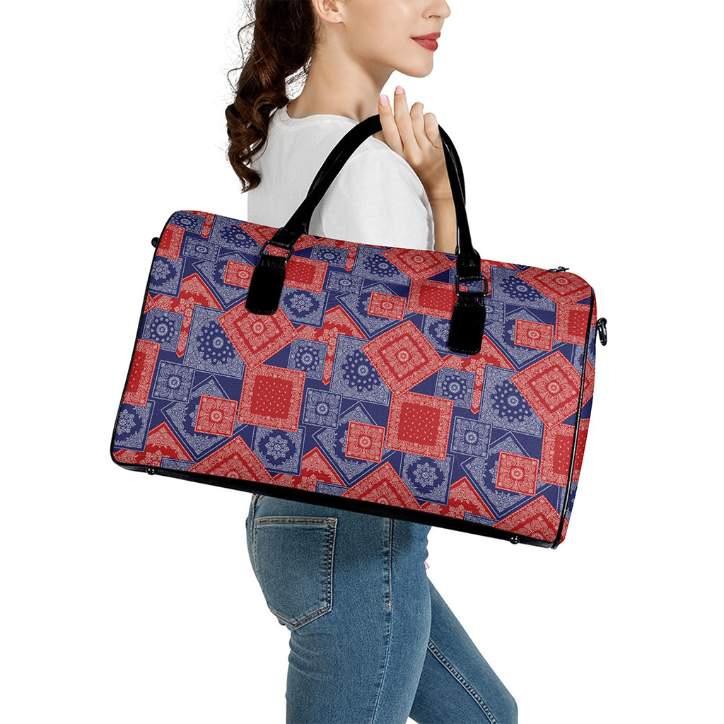 Bandanna Patchwork Pattern Print Leather Duffle Bag