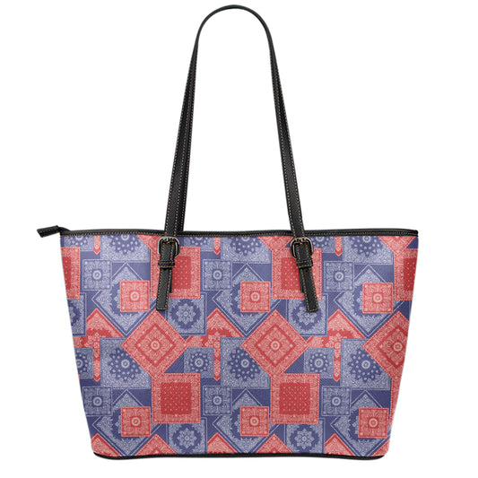 Bandanna Patchwork Pattern Print Leather Tote Bag