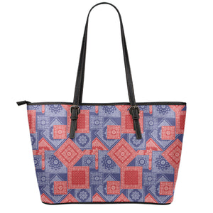 Bandanna Patchwork Pattern Print Leather Tote Bag