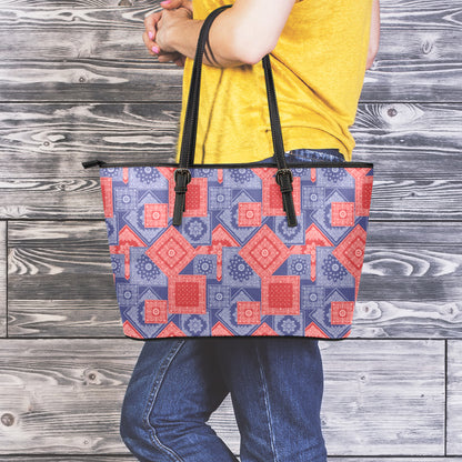 Bandanna Patchwork Pattern Print Leather Tote Bag