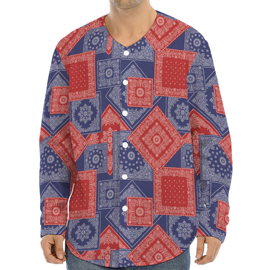 Bandanna Patchwork Pattern Print Long Sleeve Baseball Jersey