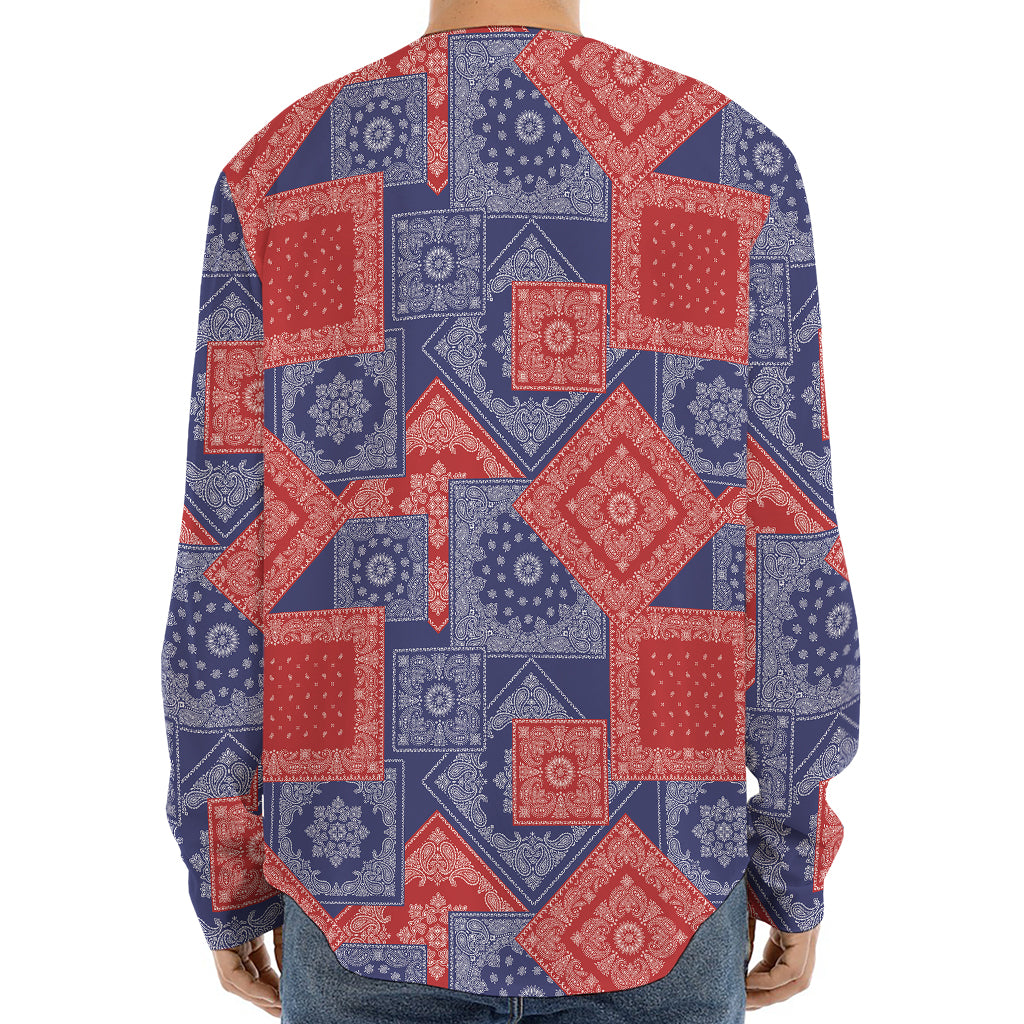 Bandanna Patchwork Pattern Print Long Sleeve Baseball Jersey