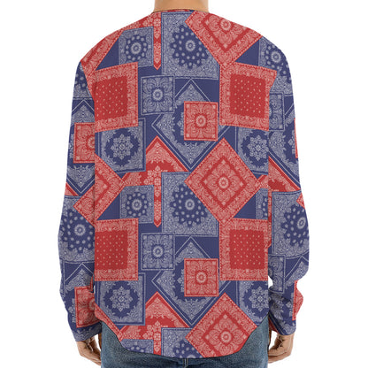 Bandanna Patchwork Pattern Print Long Sleeve Baseball Jersey
