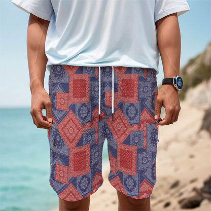 Bandanna Patchwork Pattern Print Men's Cargo Shorts