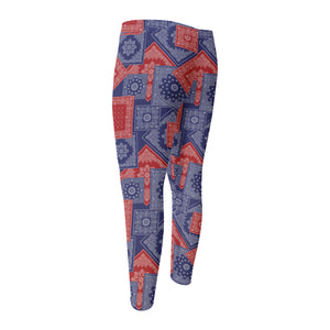 Bandanna Patchwork Pattern Print Men's Compression Pants