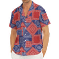 Bandanna Patchwork Pattern Print Men's Deep V-Neck Shirt