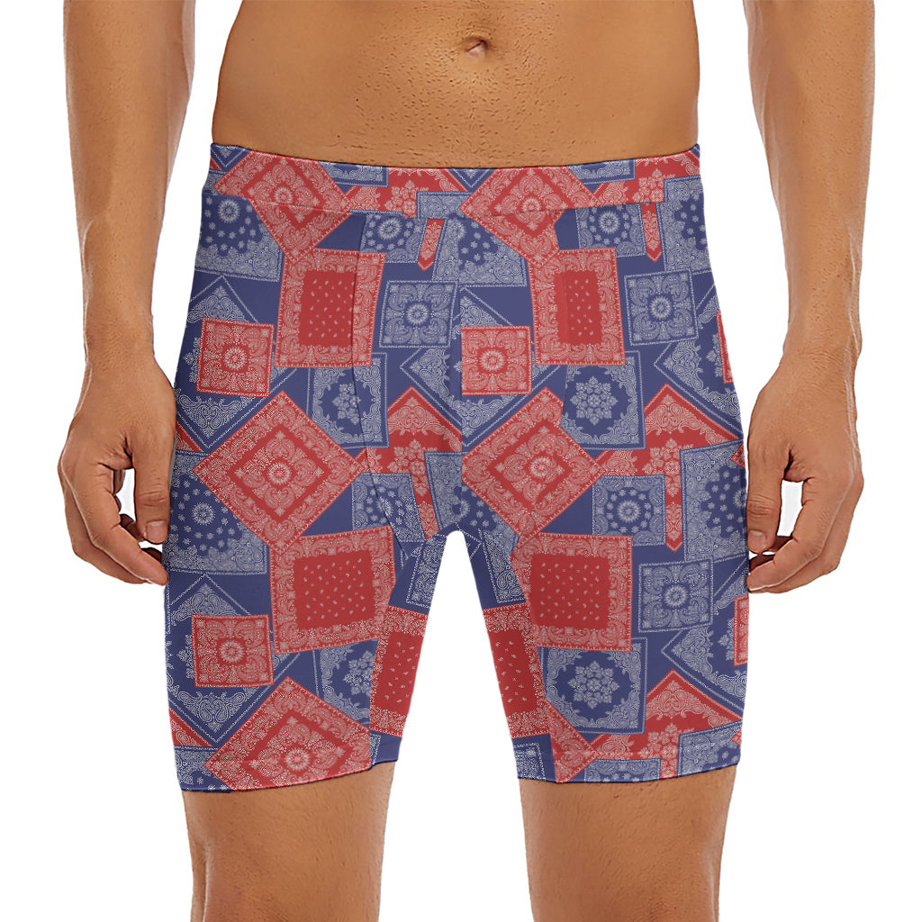 Bandanna Patchwork Pattern Print Men's Long Boxer Briefs
