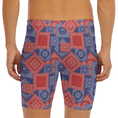 Bandanna Patchwork Pattern Print Men's Long Boxer Briefs