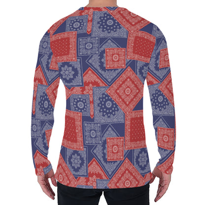 Bandanna Patchwork Pattern Print Men's Long Sleeve T-Shirt