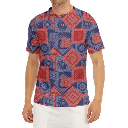 Bandanna Patchwork Pattern Print Men's Short Sleeve Rash Guard