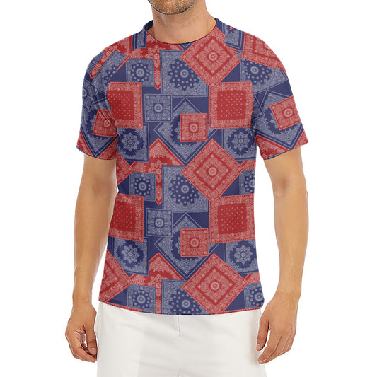 Bandanna Patchwork Pattern Print Men's Short Sleeve Rash Guard