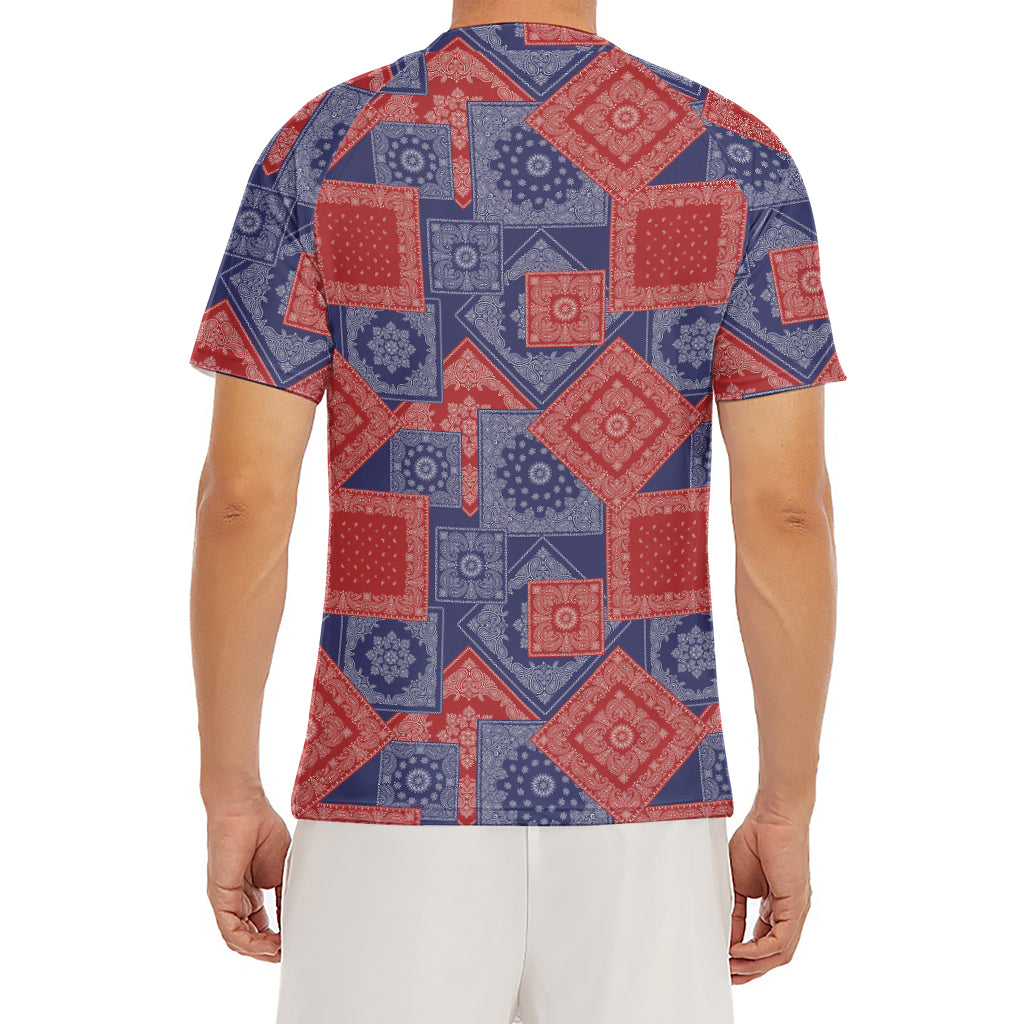 Bandanna Patchwork Pattern Print Men's Short Sleeve Rash Guard