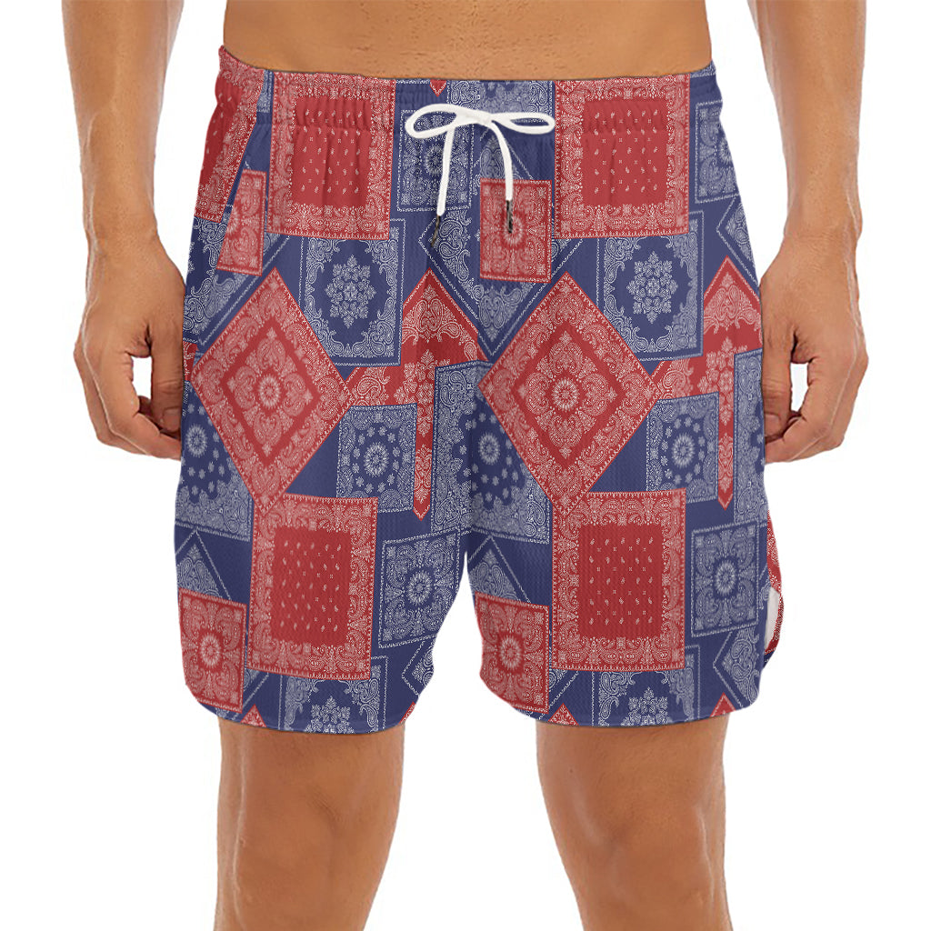Bandanna Patchwork Pattern Print Men's Split Running Shorts