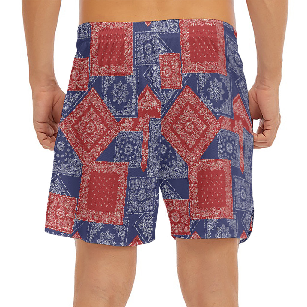 Bandanna Patchwork Pattern Print Men's Split Running Shorts