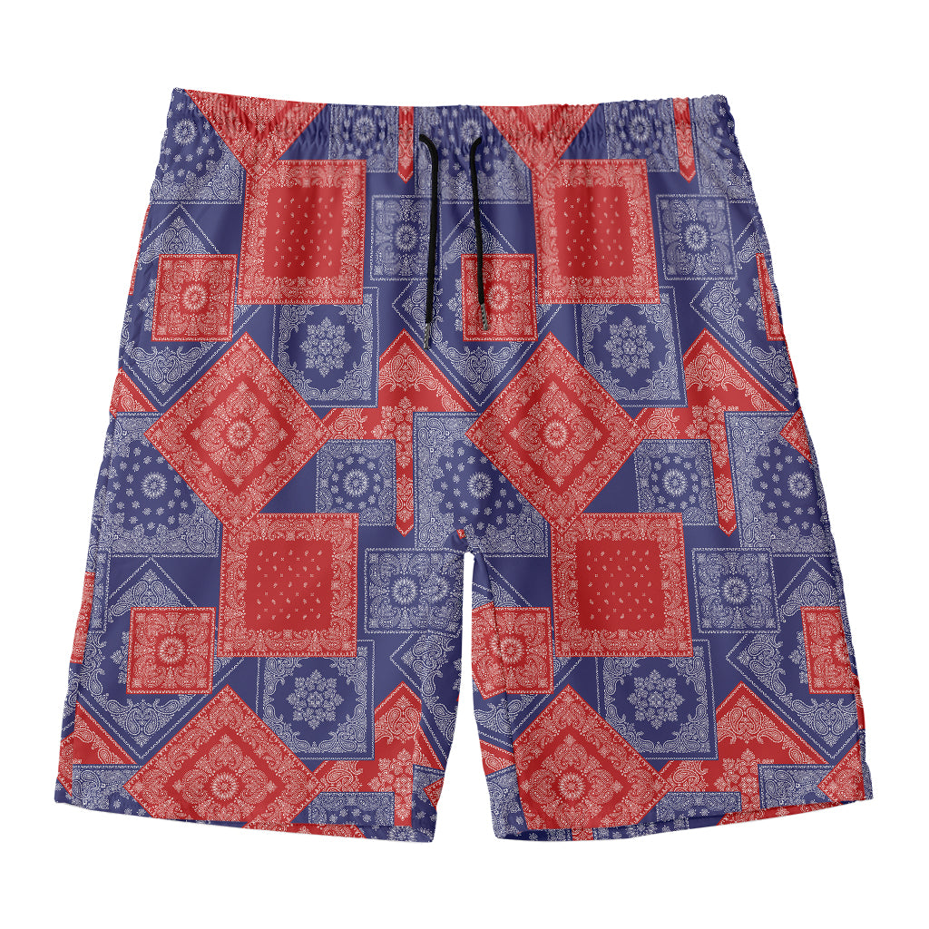 Bandanna Patchwork Pattern Print Men's Swim Trunks
