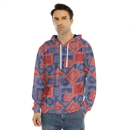 Bandanna Patchwork Pattern Print Men's Velvet Pullover Hoodie