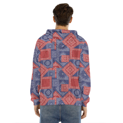 Bandanna Patchwork Pattern Print Men's Velvet Pullover Hoodie
