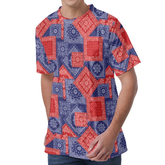Bandanna Patchwork Pattern Print Men's Velvet T-Shirt
