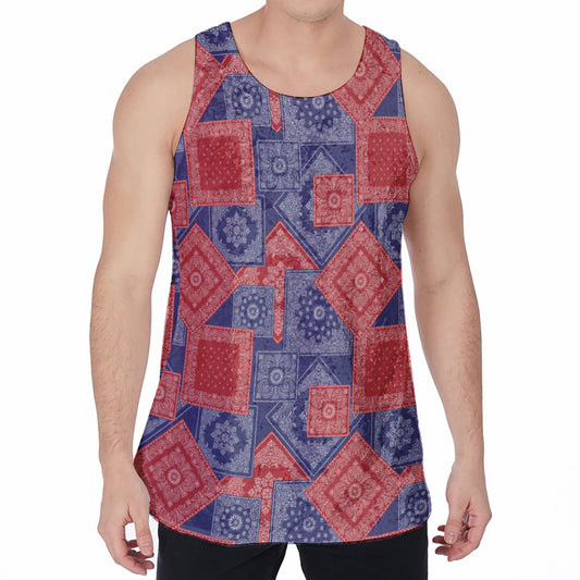Bandanna Patchwork Pattern Print Men's Velvet Tank Top