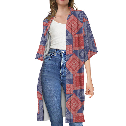 Bandanna Patchwork Pattern Print Open Front Beach Cover Up