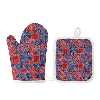 Bandanna Patchwork Pattern Print Oven Mitt And Pot Holder Set