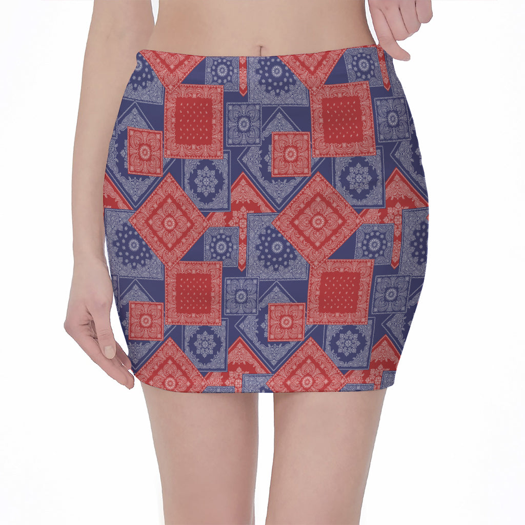 Bandanna Patchwork Pattern Print Pencil Mini Skirt