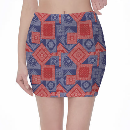 Bandanna Patchwork Pattern Print Pencil Mini Skirt